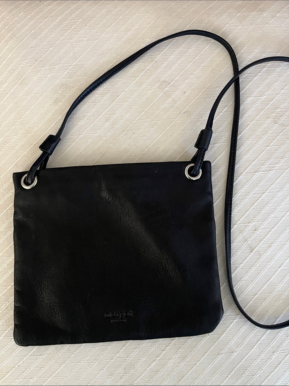 margot Black Textured Leather Bag with Embossed Logo